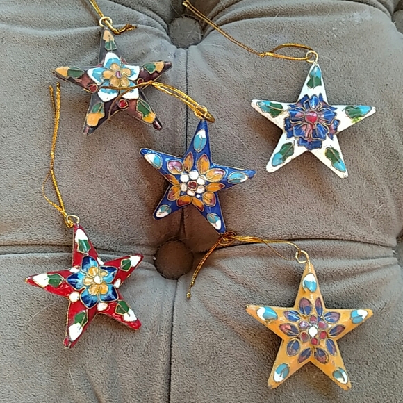 Cloisonne Star (5) Ornaments 2.25" New in Box